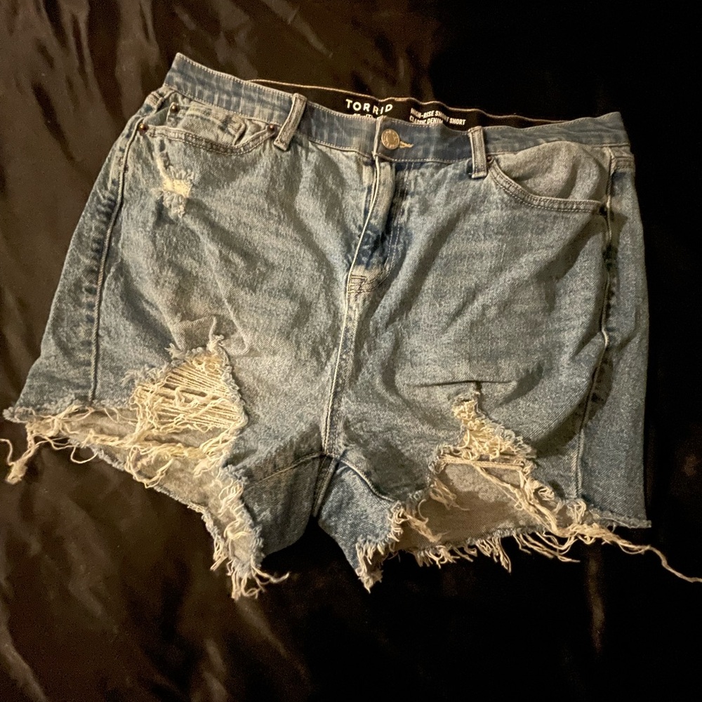 Torrid Light Blue Ripped Jean Shorts